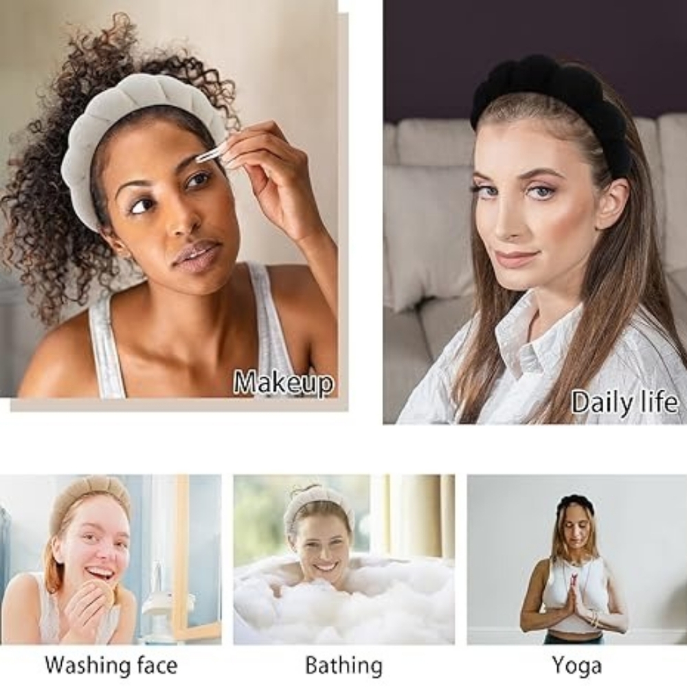WHAVEL 3 Pack Spa Headband Skincare Headbands, Makeup Headband Sponge Terry - Picture 3 of 3